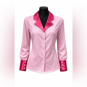 Pink Notch Satin Collar Blouse | Button Front | Multiple Sizes